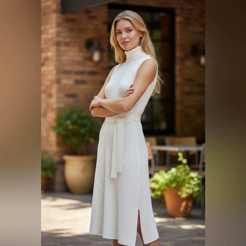 bebe Ivory Sleeveless Midi Dress with slits on both sides (NEW Without Tags)